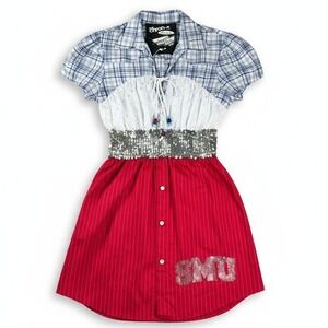 SMU Mustangs Women's‎ Sequin Dress Size M Short Sleeve Button Front Plaid New